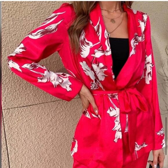 Zara Pink PRINTED BLAZER WITH BELT - Picture 3 of 9